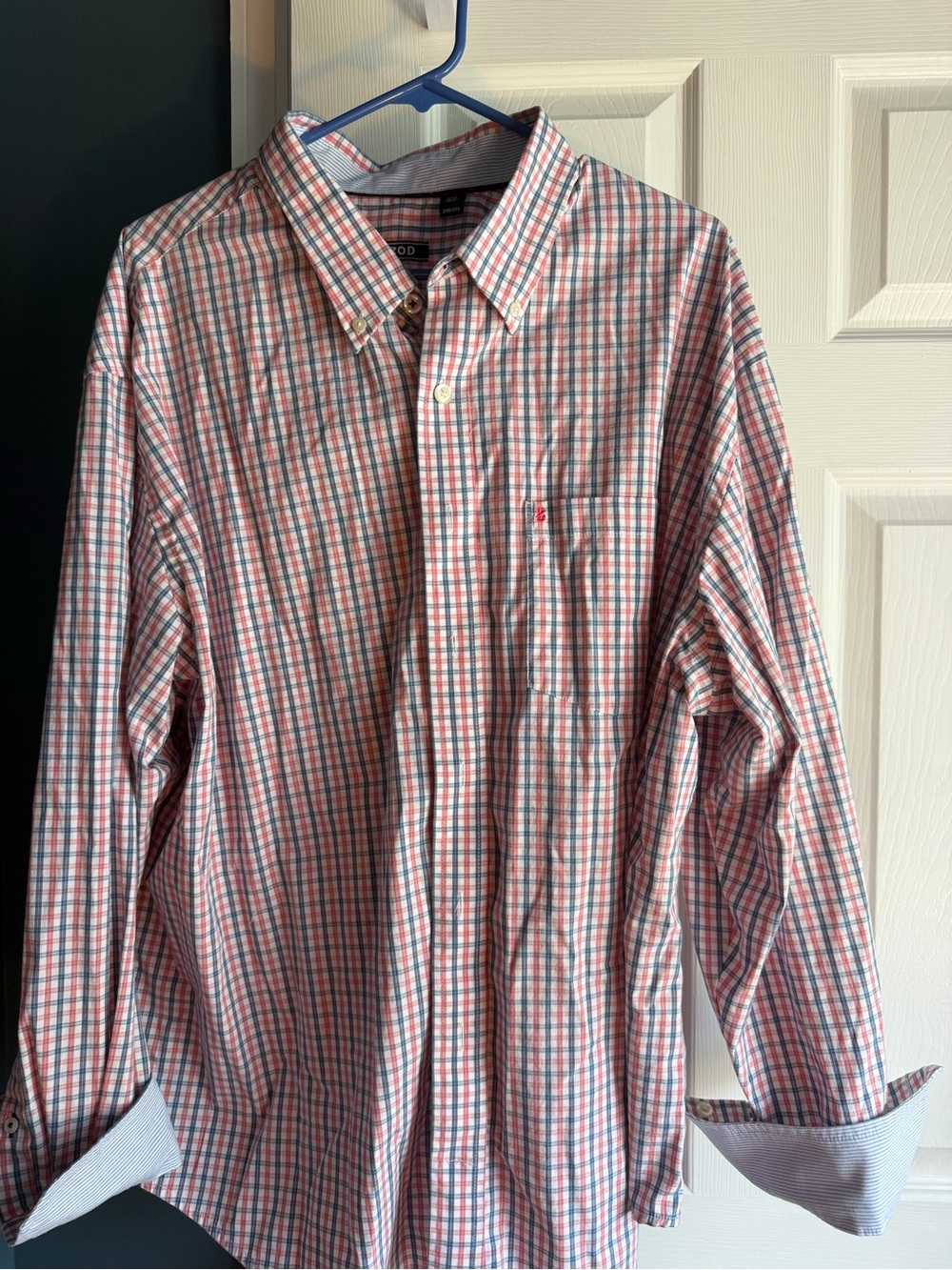Izod Men's Button-Down Plaid Shirt - Red, Blue, White
